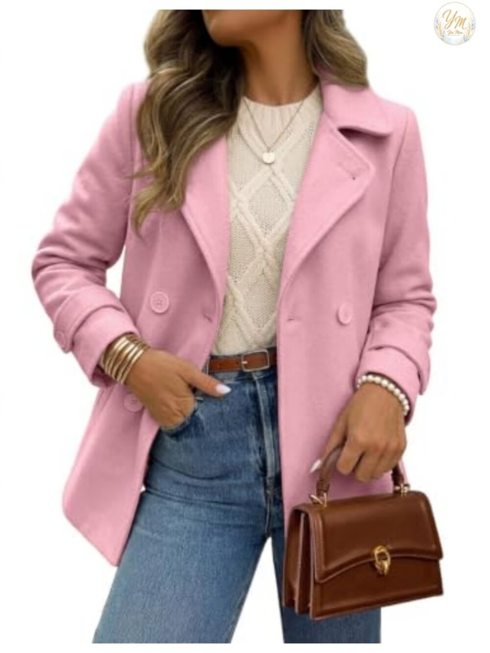Womens Wool Blend Double Breasted Peacoat Trench Coat Long Sleeve Winter